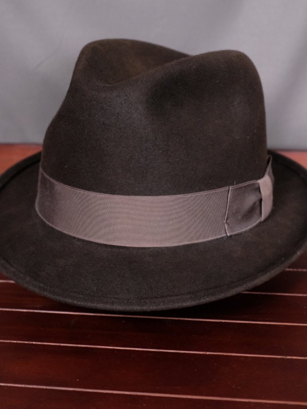 Dark brown short brim fedora hat 7 3/4 XL Fur Felt